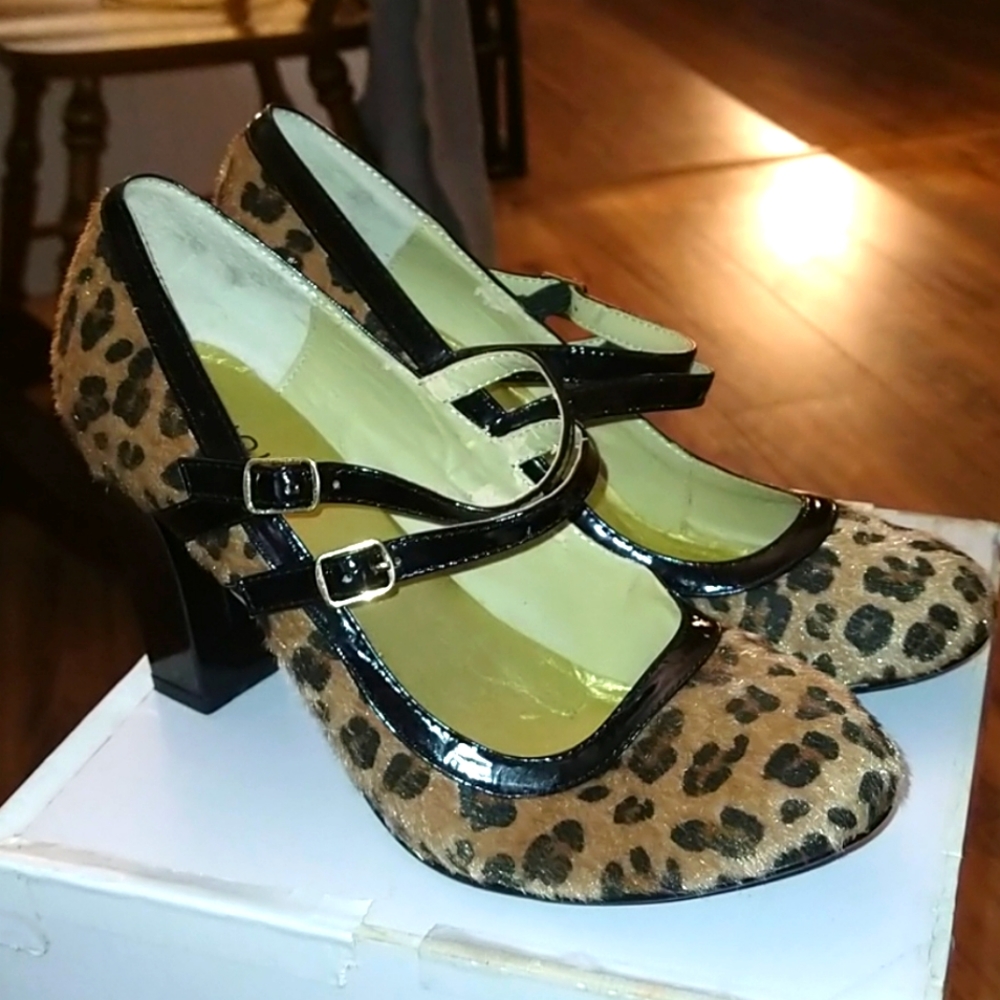 Double Strap Leopard Print Chunky Heeled Pump - image 1